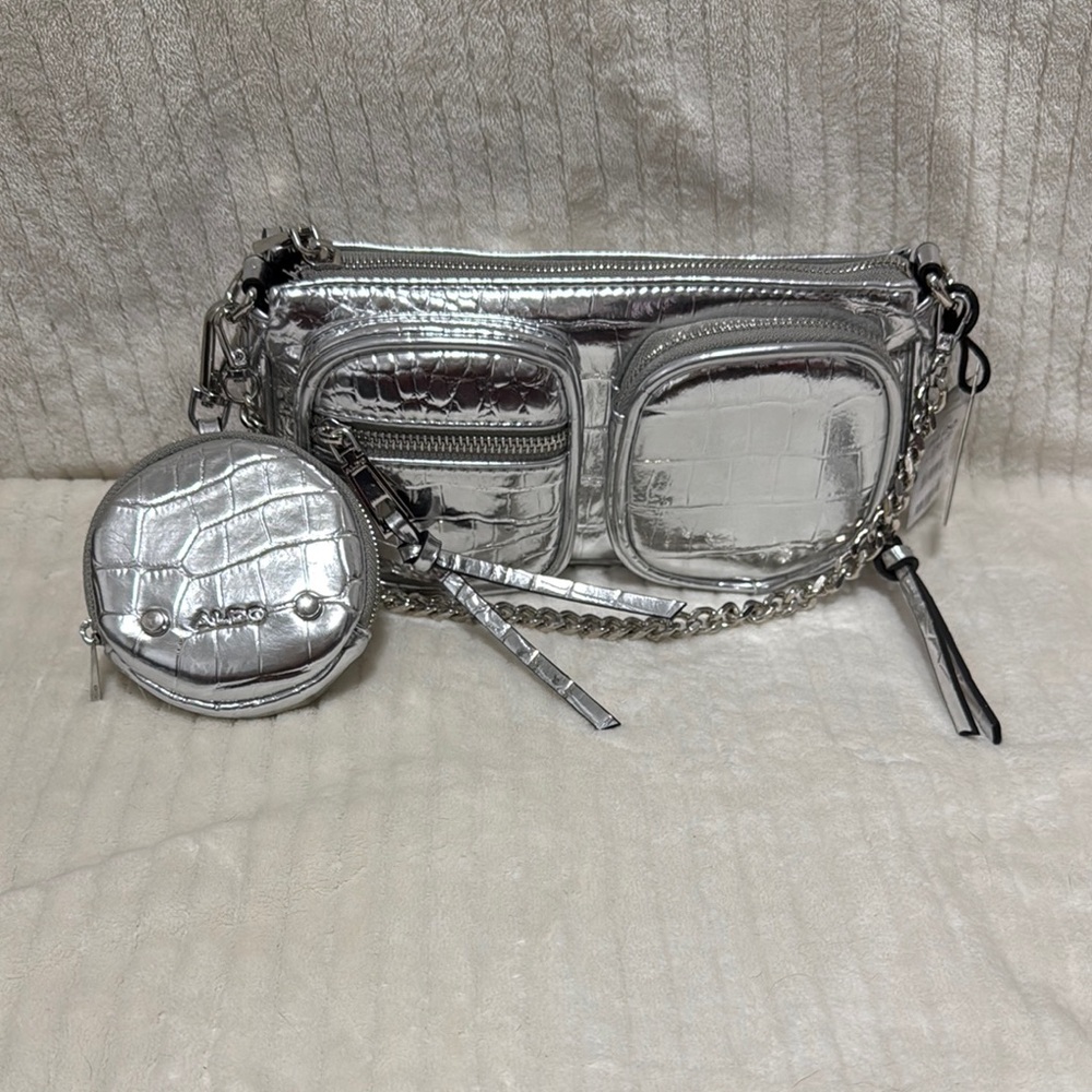 Aldo Silver Metallic Multi Purpose Crossbody Bag